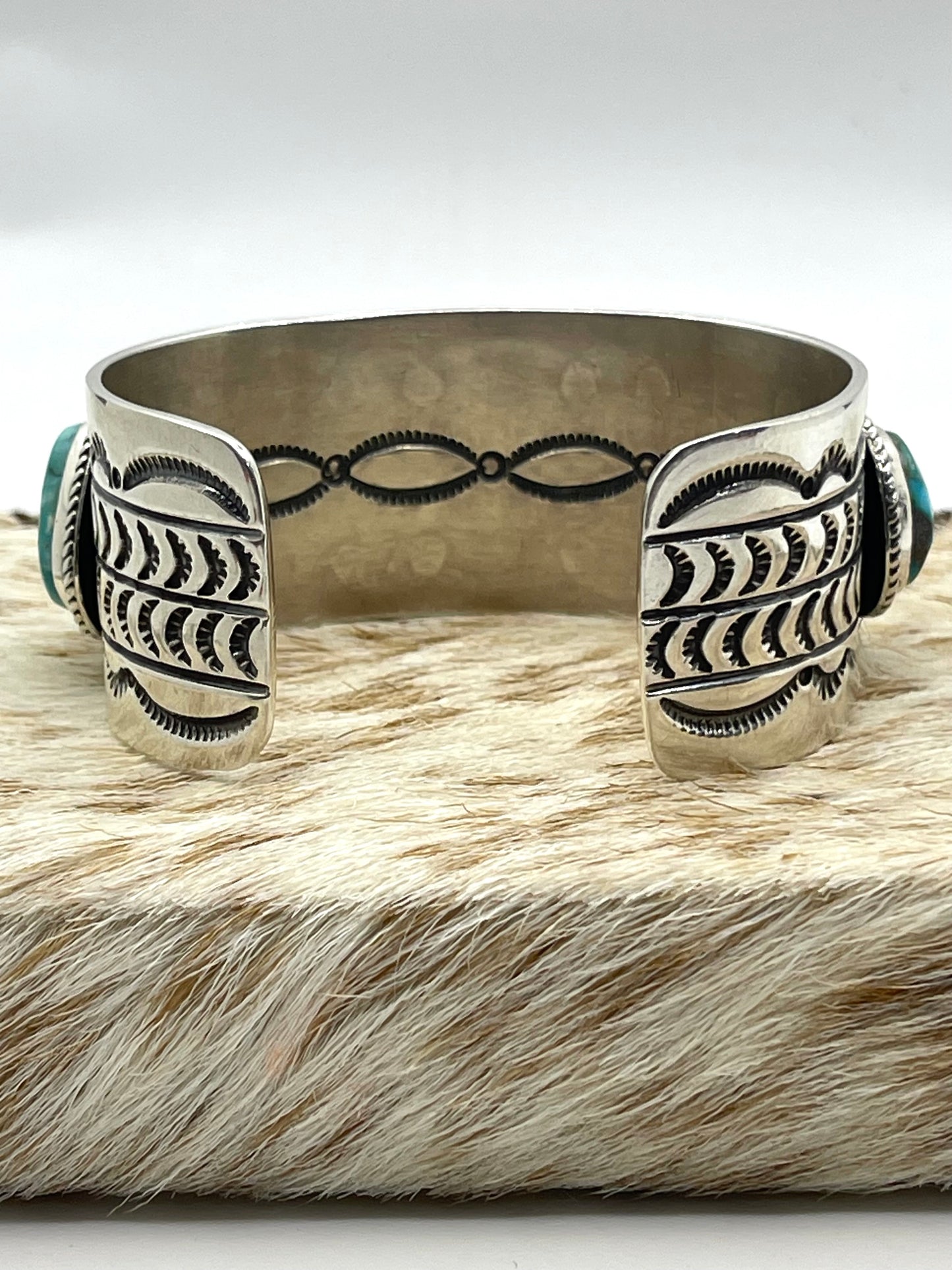 7" 5 Stone Blue Kingman Turquoise Cuff by D. Delgarito, Navajo