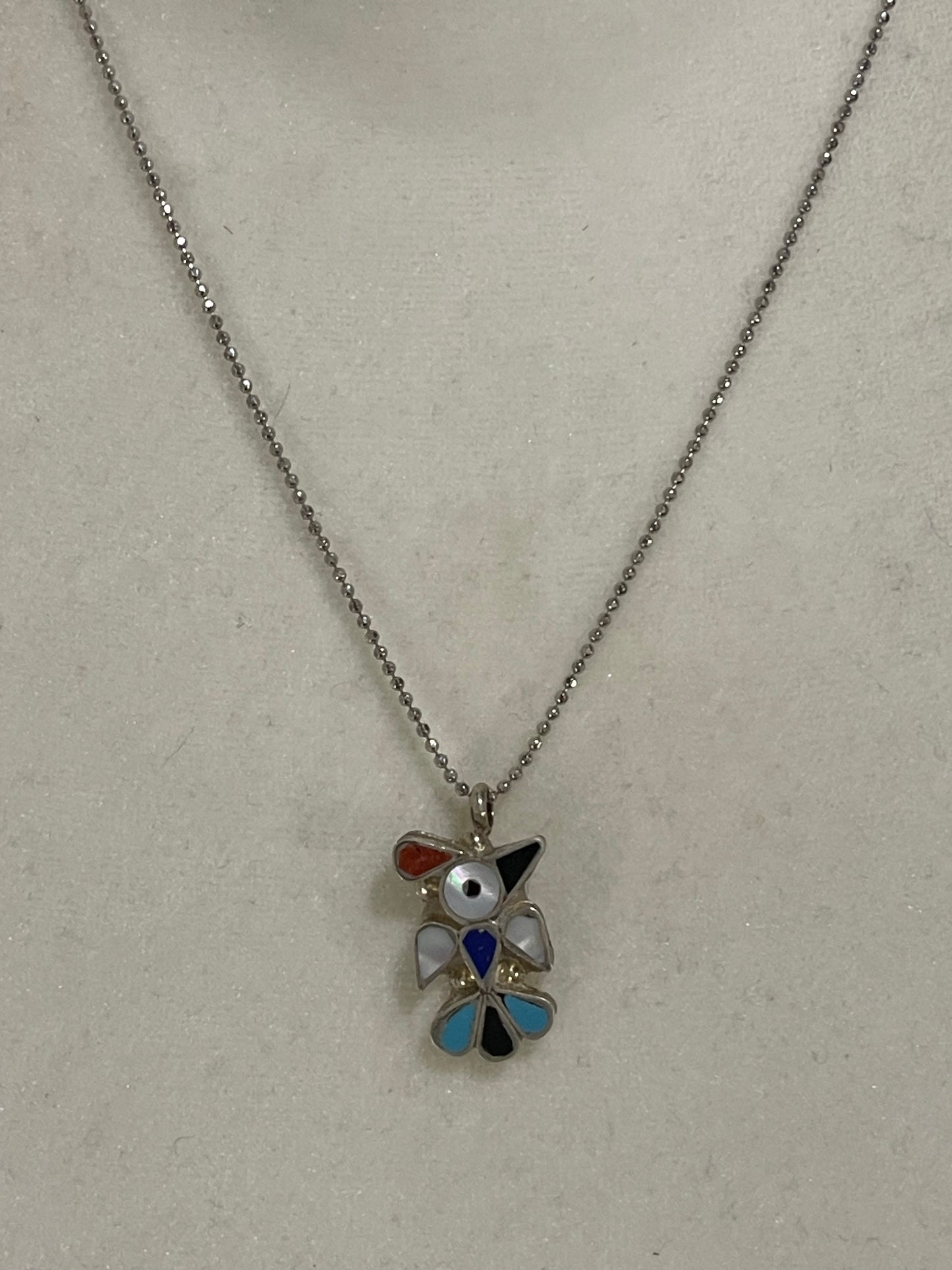 18" Multi Color Inlay Bird Necklace by P.Y, Zuni