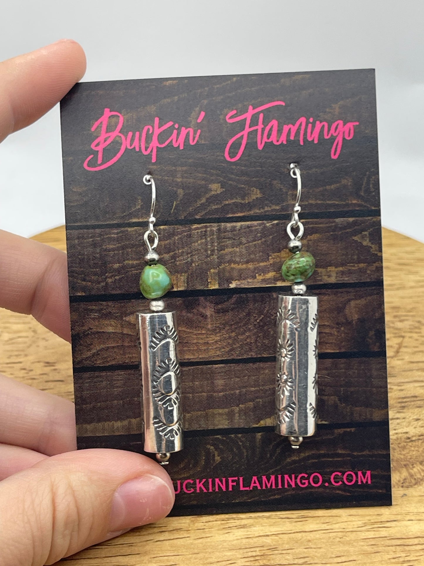 Barrel Bead Dangle Earrings with Royston Turquoise