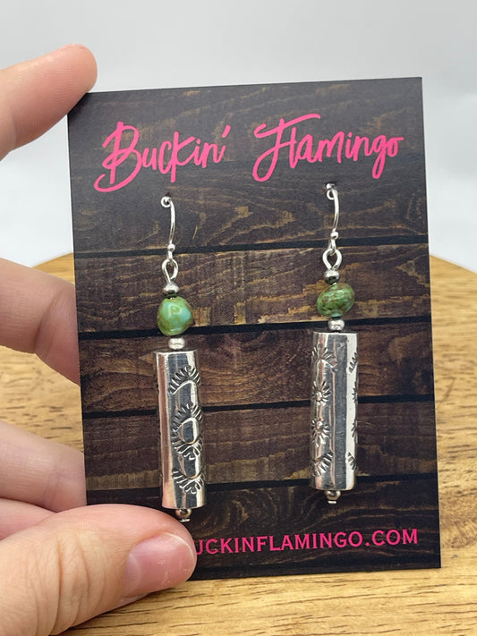 Barrel Bead Dangle Earrings with Royston Turquoise