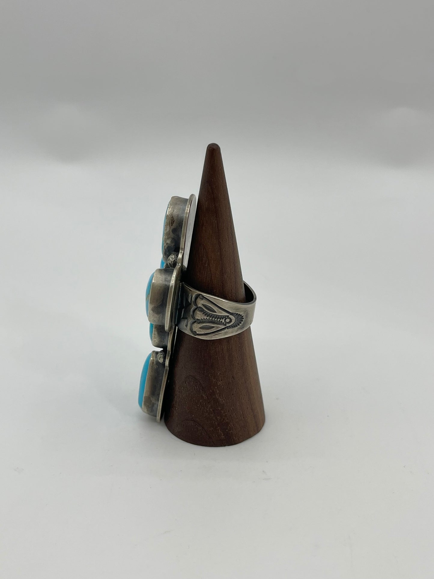 9.0 Sleeping Beauty 5 Stone Cross Ring By Steven Nez, Navajo