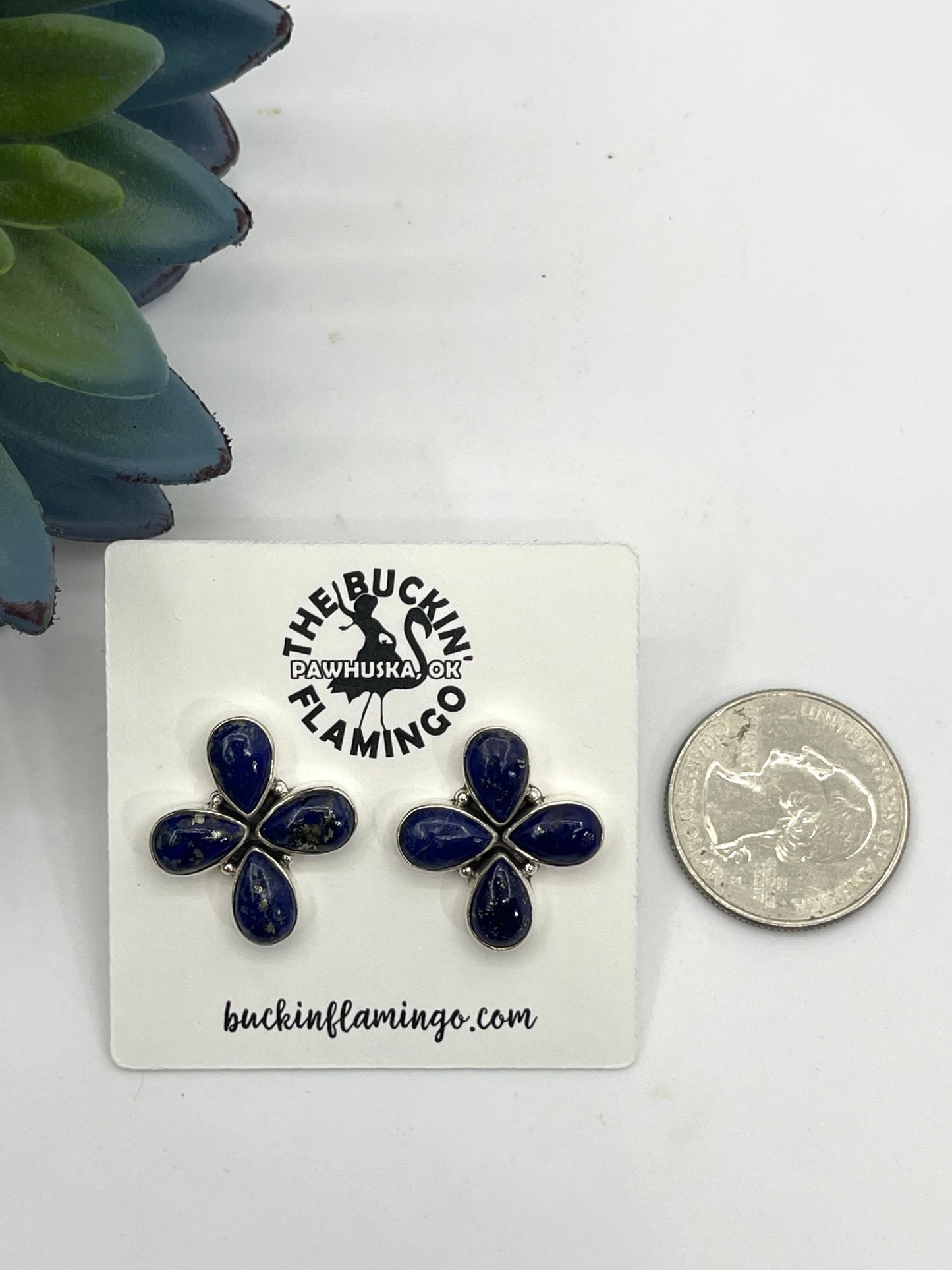 Blue Lapis Cross Shaped Post Earrings