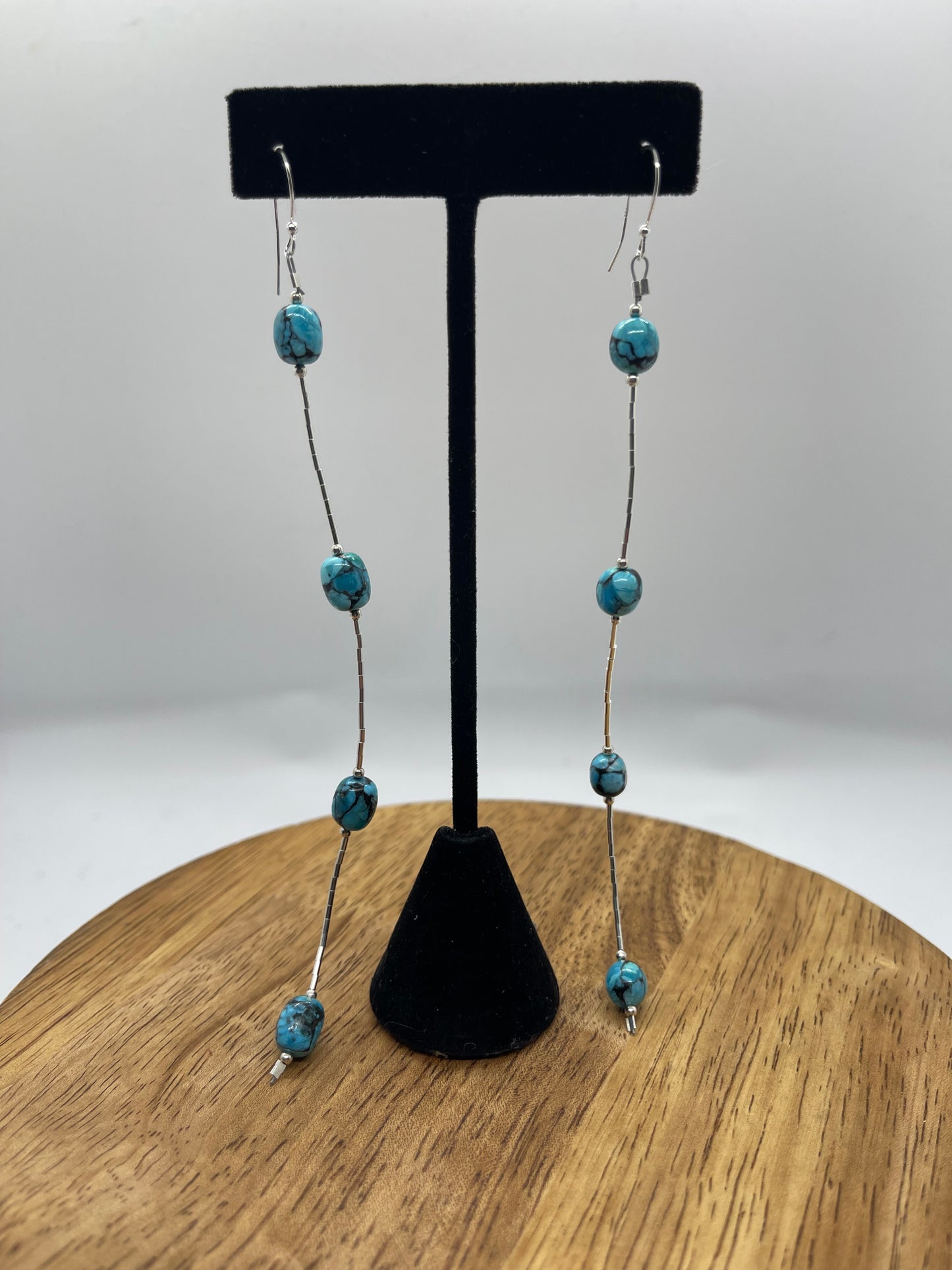 5 1/2" Long Egyptian Turquoise on Liquid Silver Dangle Earrings