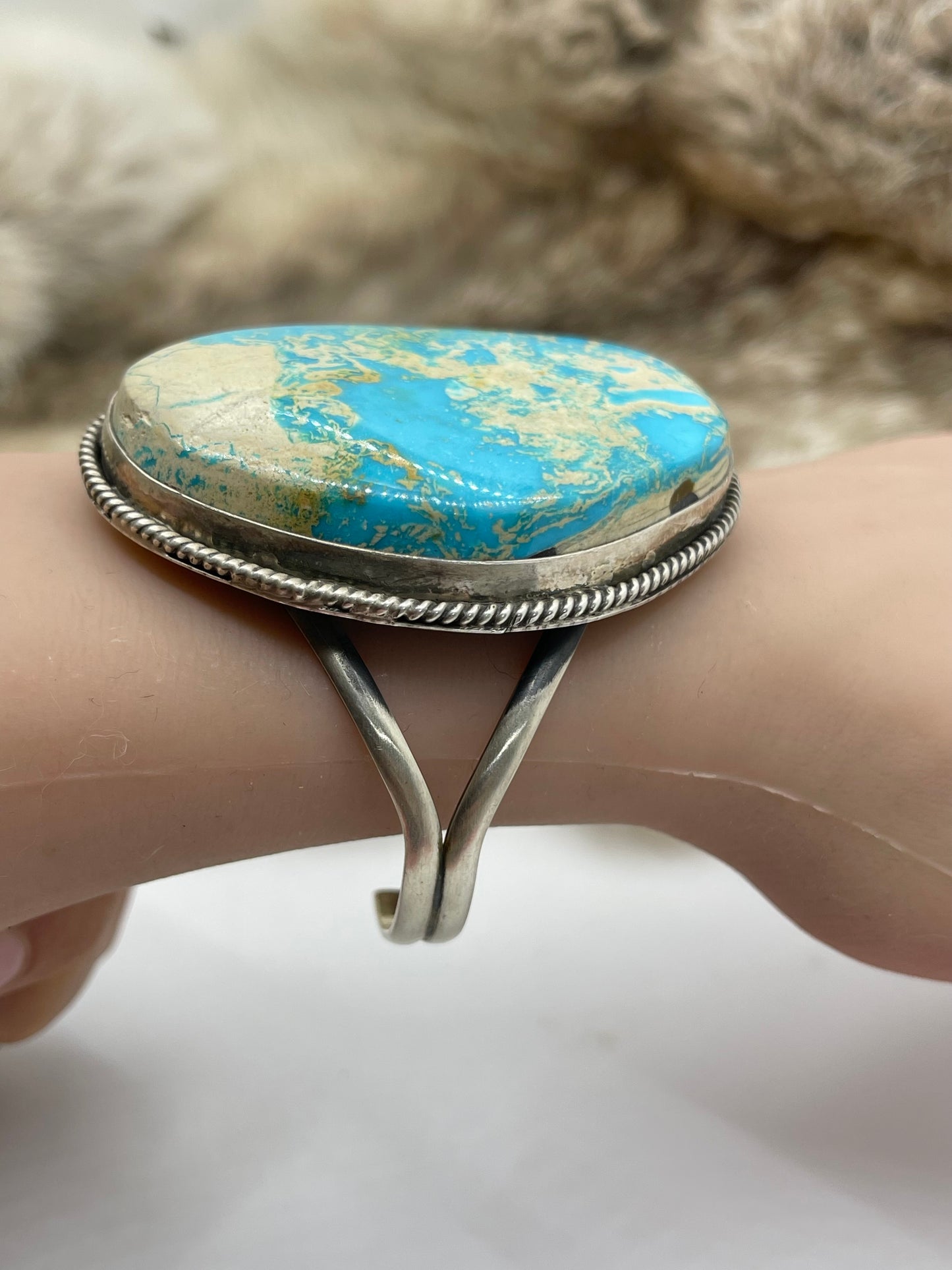 6”-7.5” Kingman Turquoise Large Stone Bracelet Maker Marked
