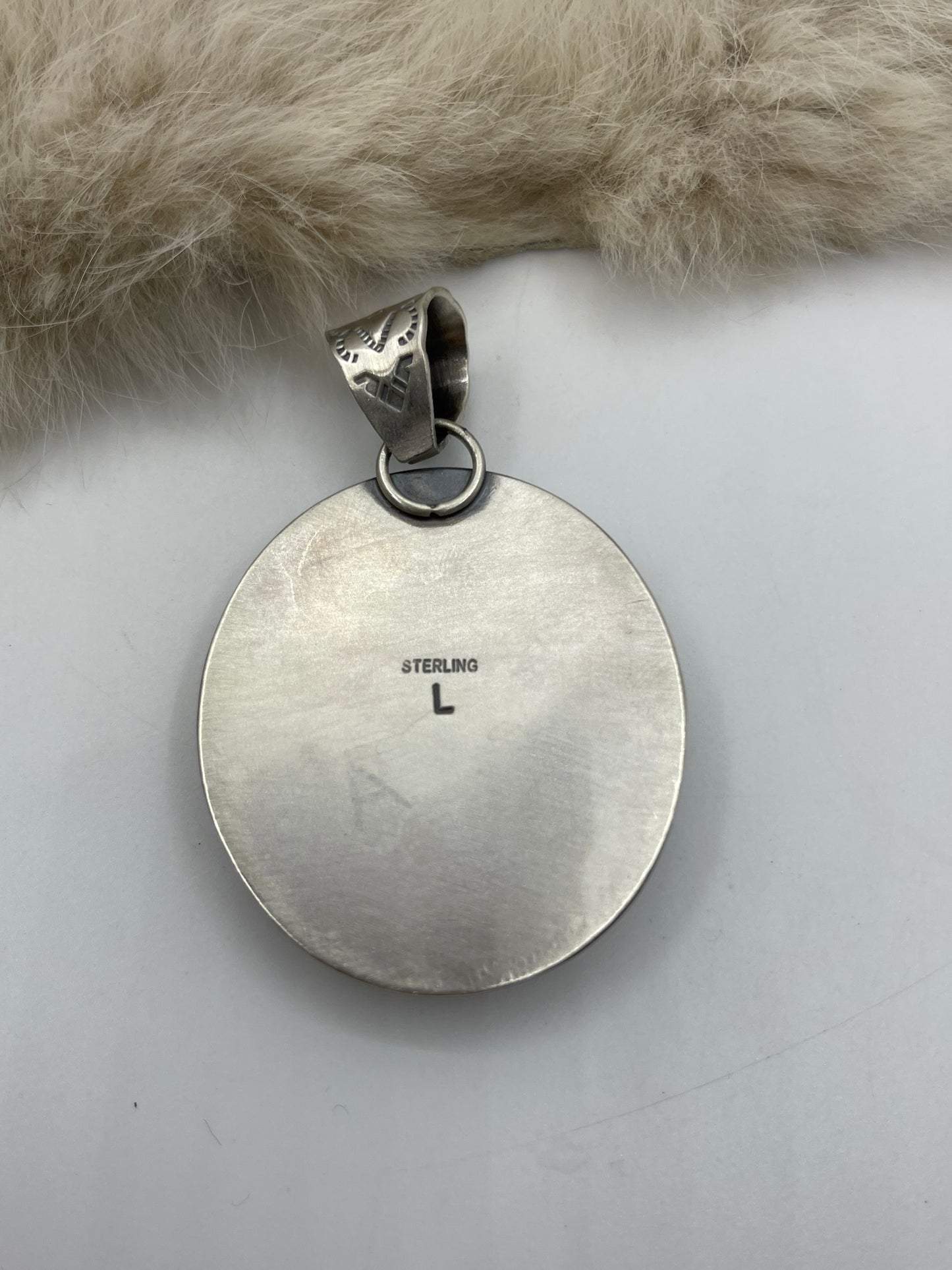 10mm Bale White Buffalo Pendant with Stamped "L" by Artist