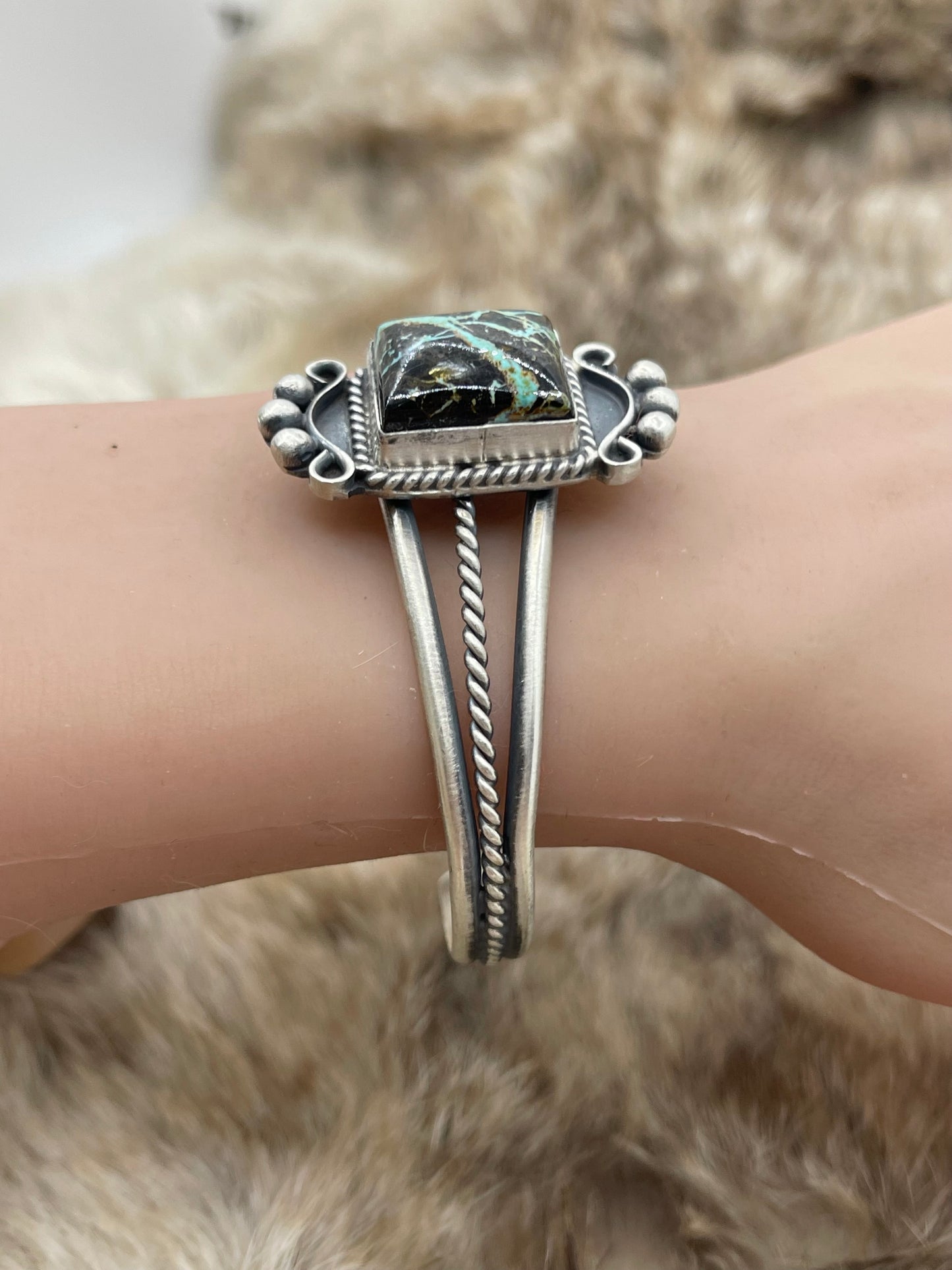 Black Jack Turquoise Cuff by Thompson Piaso, Navajo