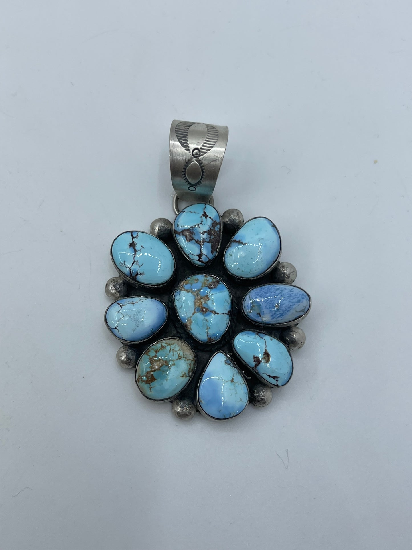 Golden Hills Turquoise Cluster Pendant Stamped P, Navajo