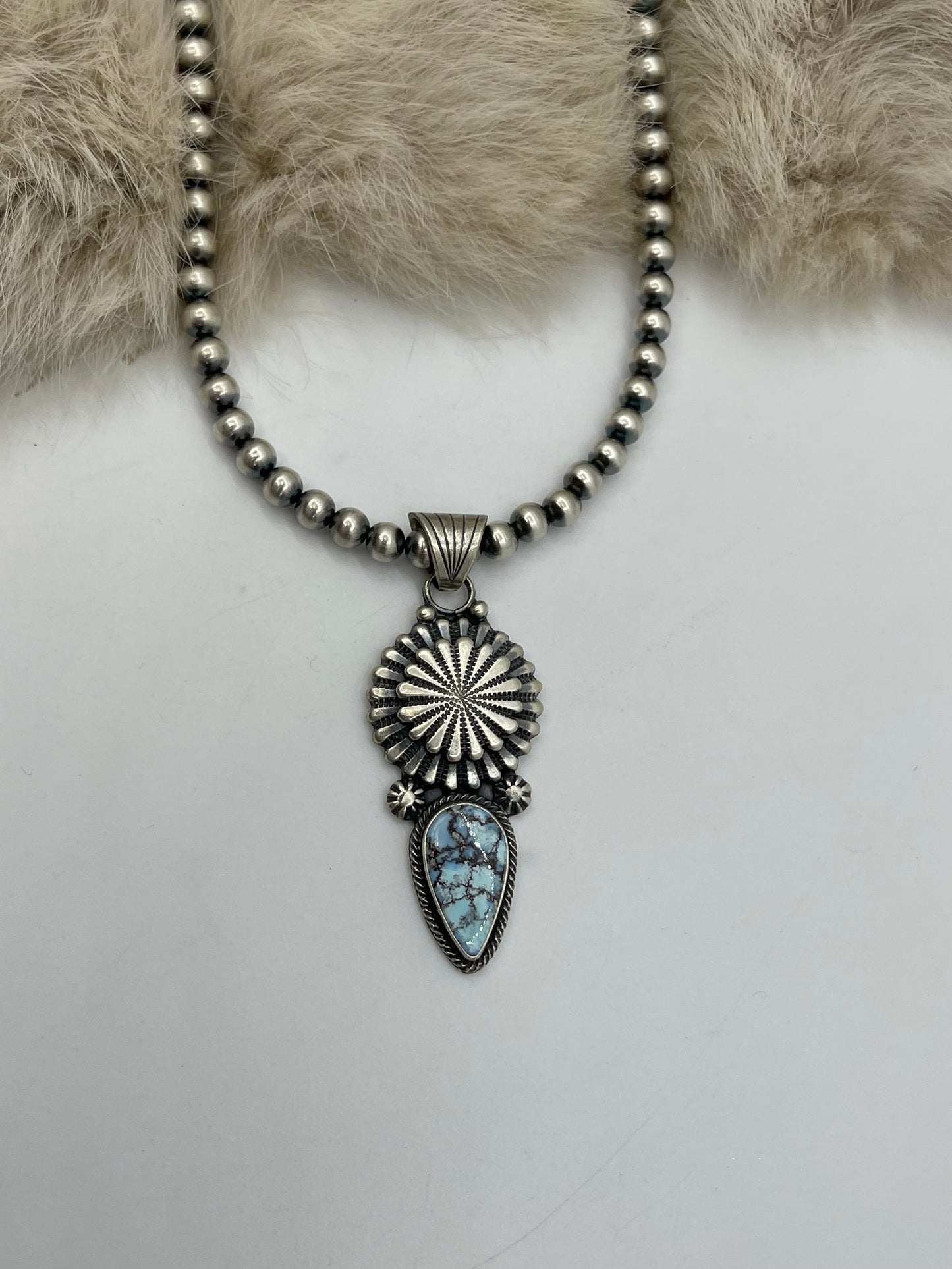 16" 6mm Golden Hills Turquoise with Double Layer Concho Necklace by Sharon McCarthy, Navajo