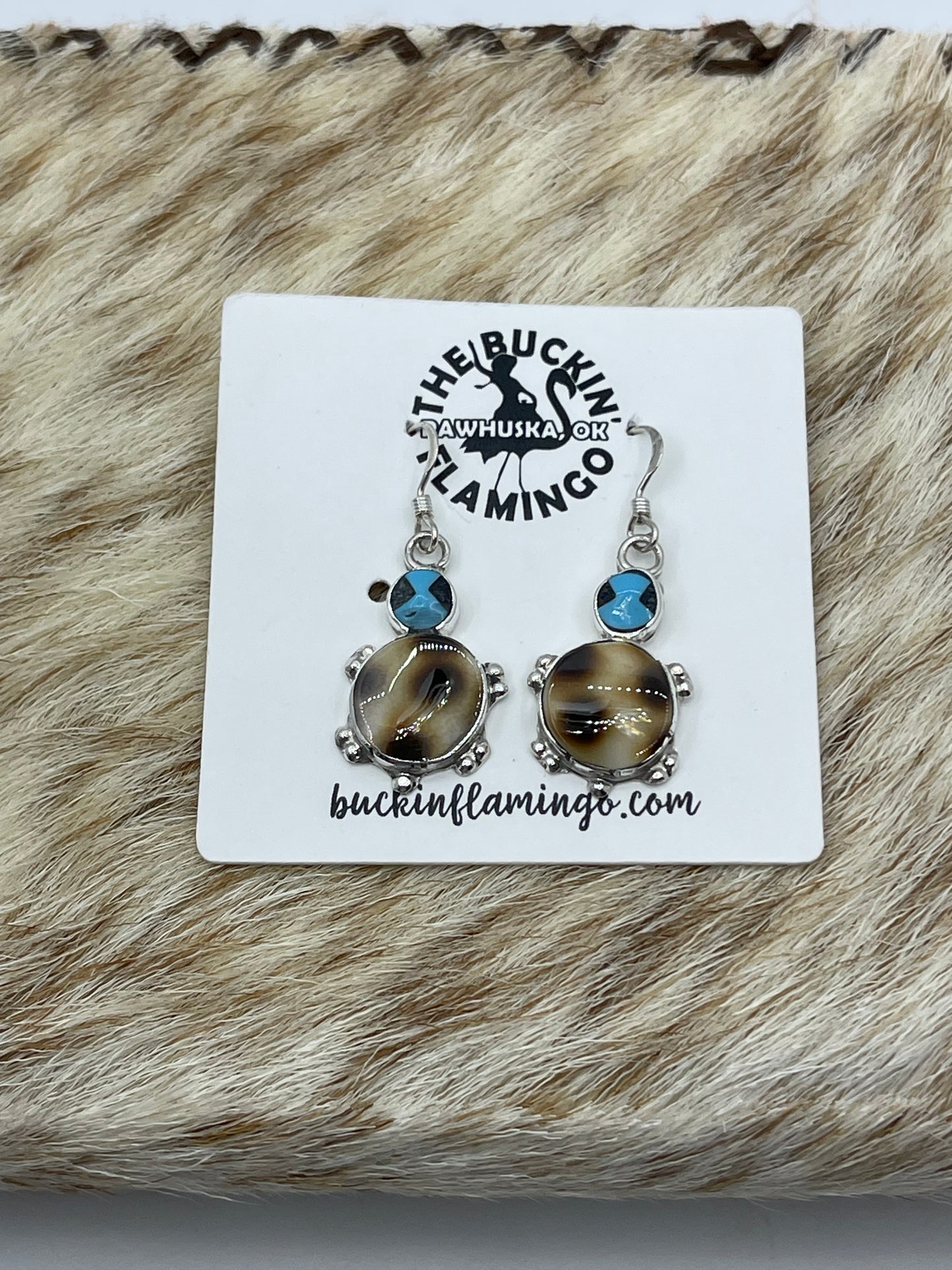 Turquoise and Turtle Shell Dangle Turtle Earrings by Kathryn Qualo, Zuni