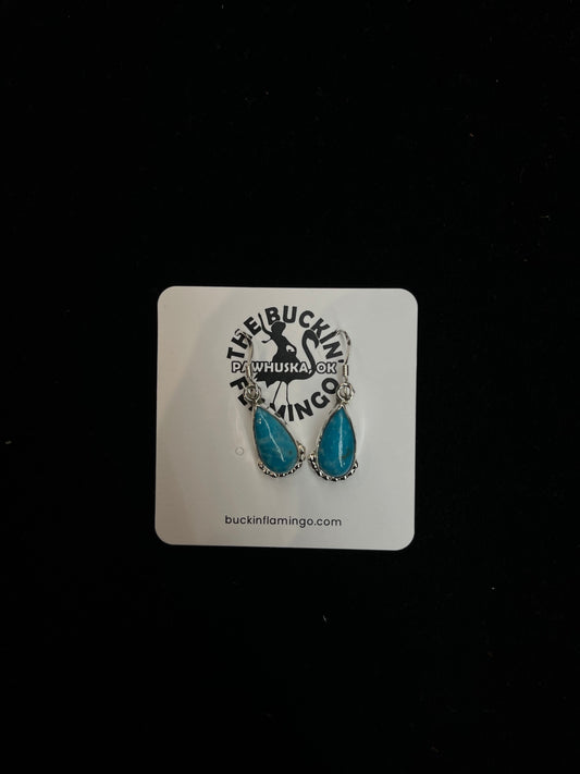 Kingman Turquoise Teardrop Dangle Earrings by Sharon McCarthy, Navajo