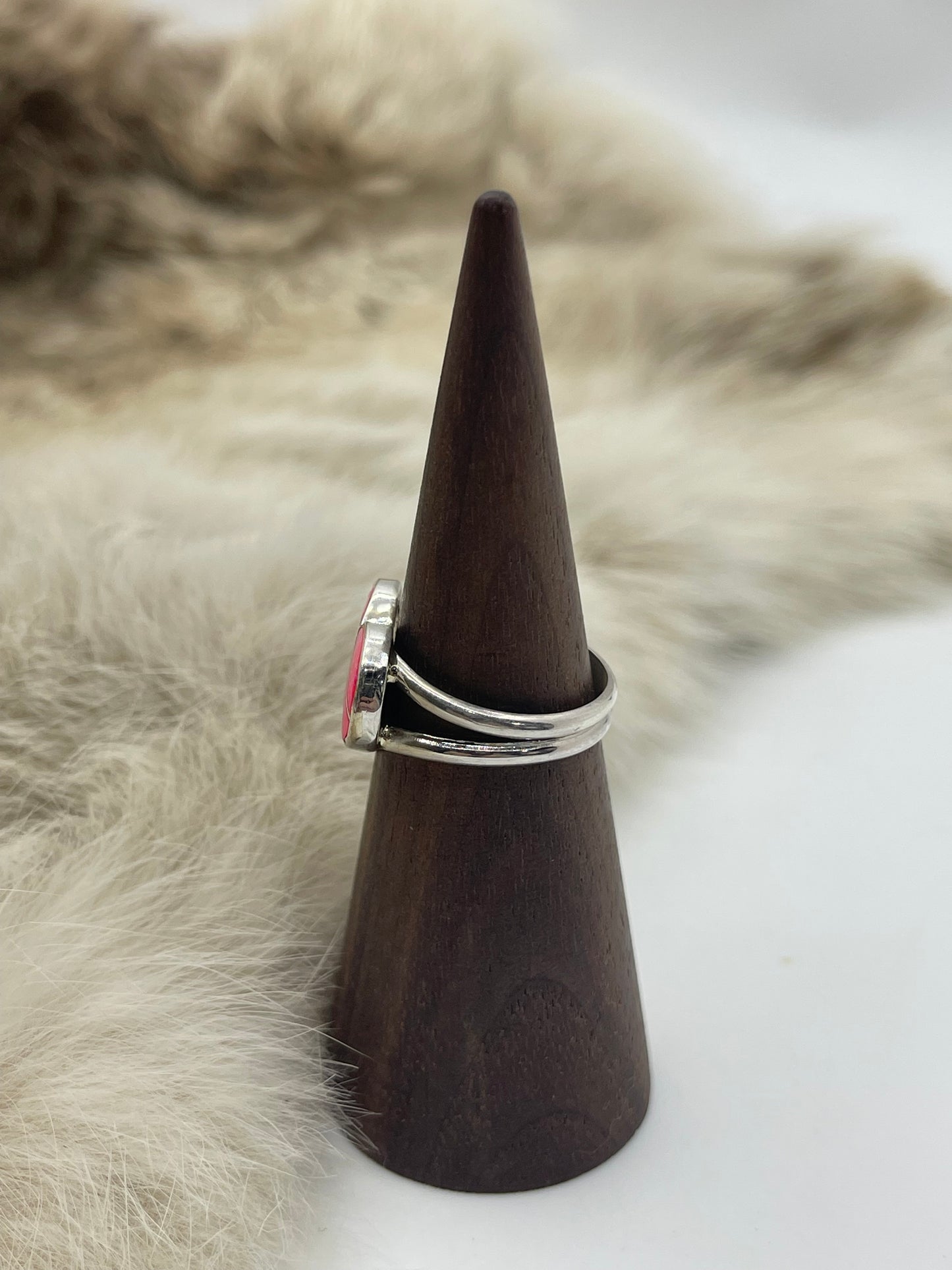 8.0 Pink Opal Inlay Heart Ring