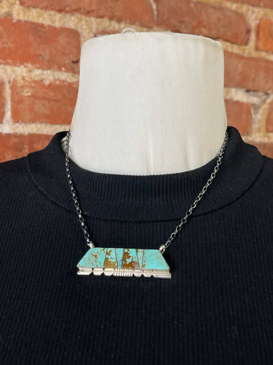 #8 Turquoise Inlaid Bar 16" Necklace by Brandon Etsitty, Navajo