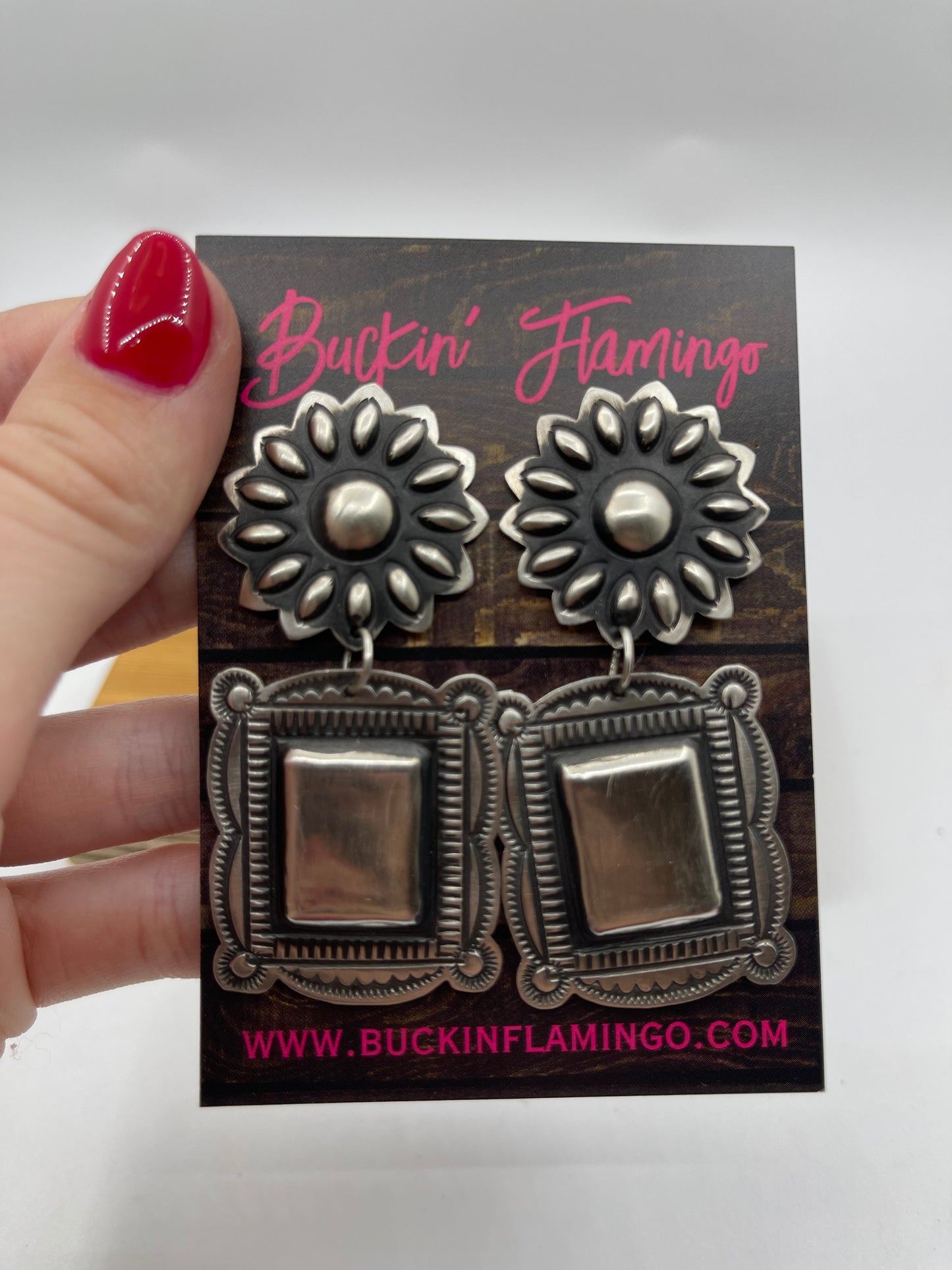 Sterling Silver Concho Post Dangle Earrings by Rhonda Largo, Navajo