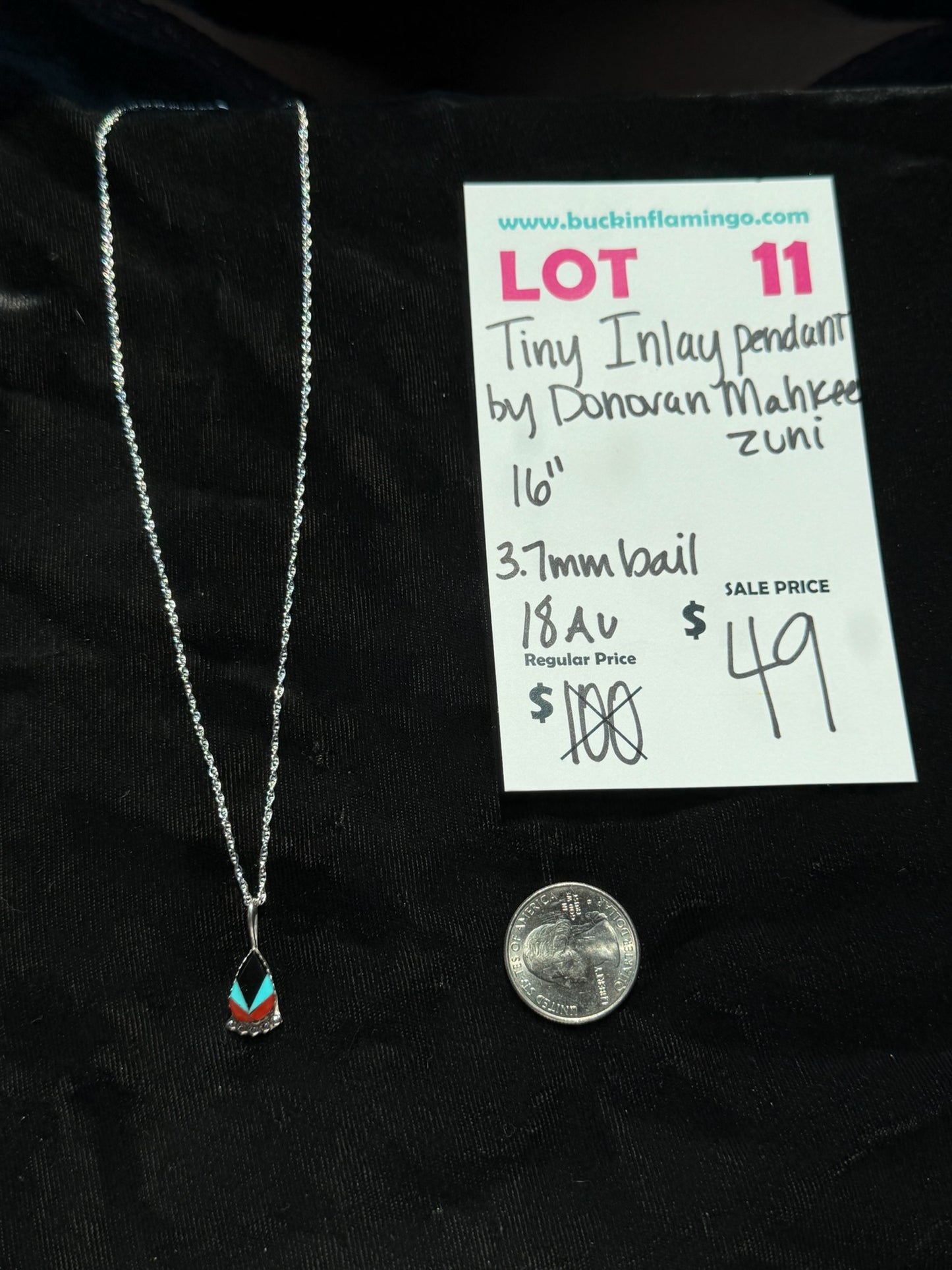 LOT 11 8/9 Tiny Inlay Pendant 3.7mm Bail by Donovan Mahkee, Zuni