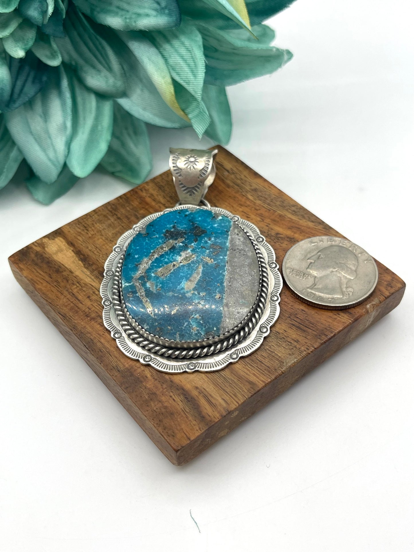 Chrysocolla Pendant with 10.5mm Bale by Jeff Largo, Navajo
