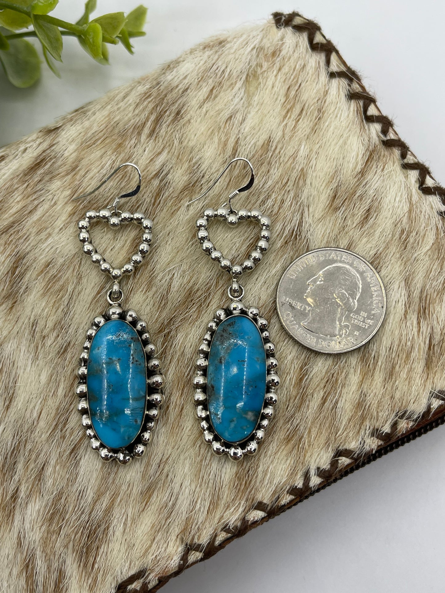 Blue Kingman Turquoise Heart Dangle Earrings by Emerson Delgarito, Navajo