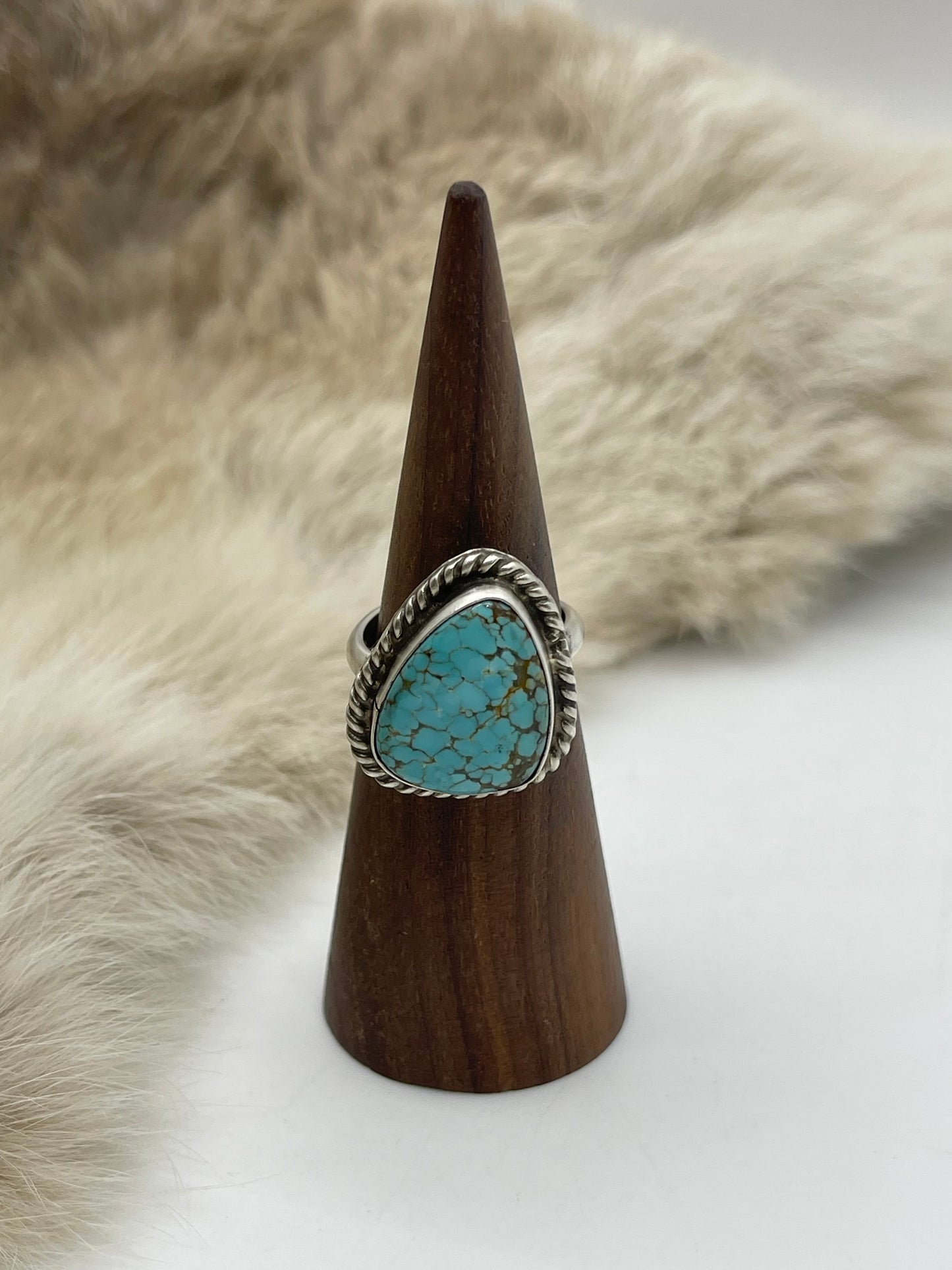 Adjustable 7.0-10.0 #8 Turquoise Ring by Larson Chee, Navajo