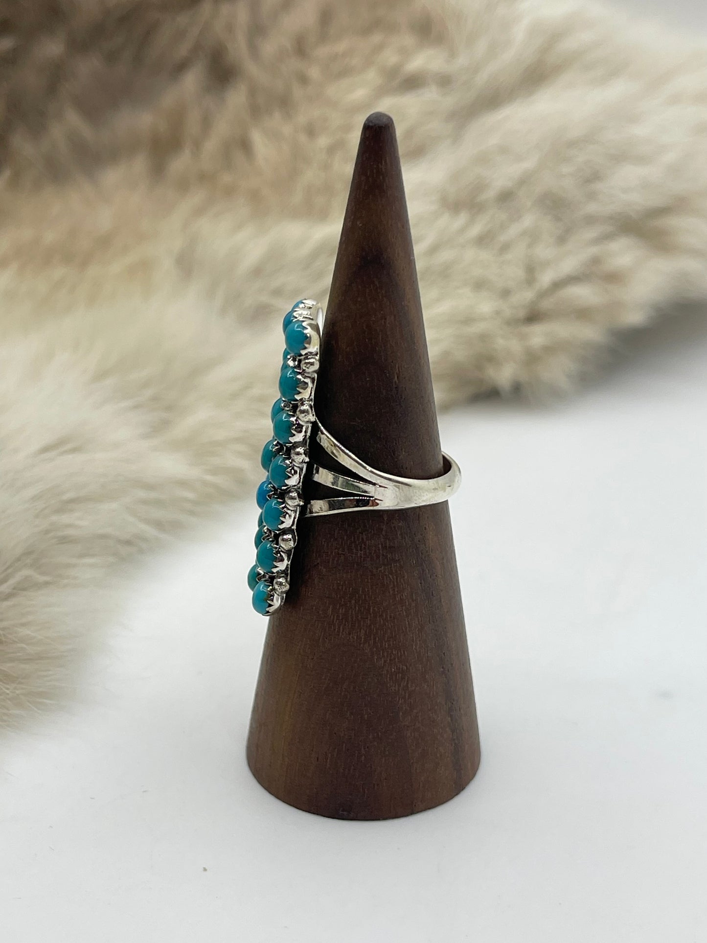 7.0 21 Stone Turquoise Ring by Kenny Lanjose, Navajo