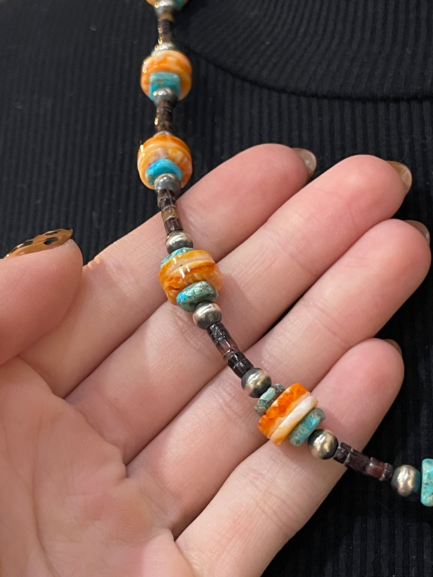 23" Spiny Oyster Shell, Pin Shell, and Turquoise Necklace by Tammy Nolcott, Navajo