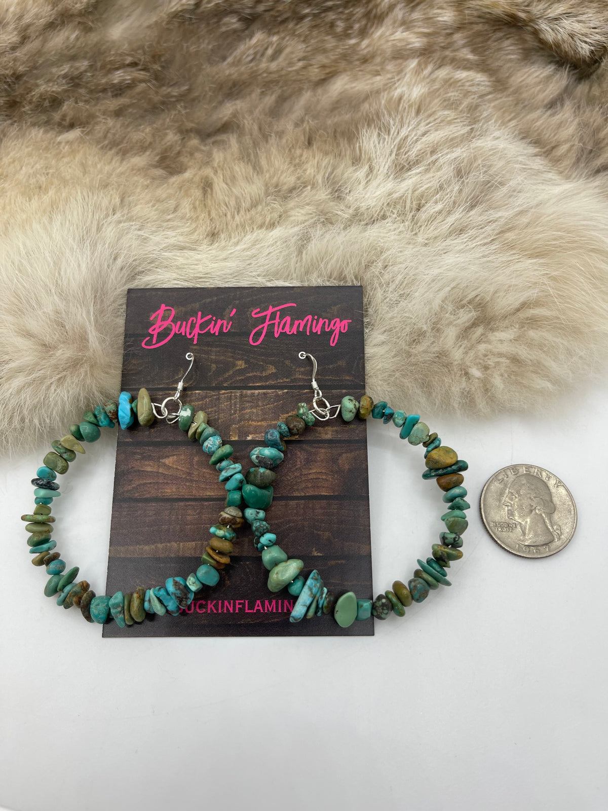 Chunk Turquoise Hoop 2” Diameter Earrings