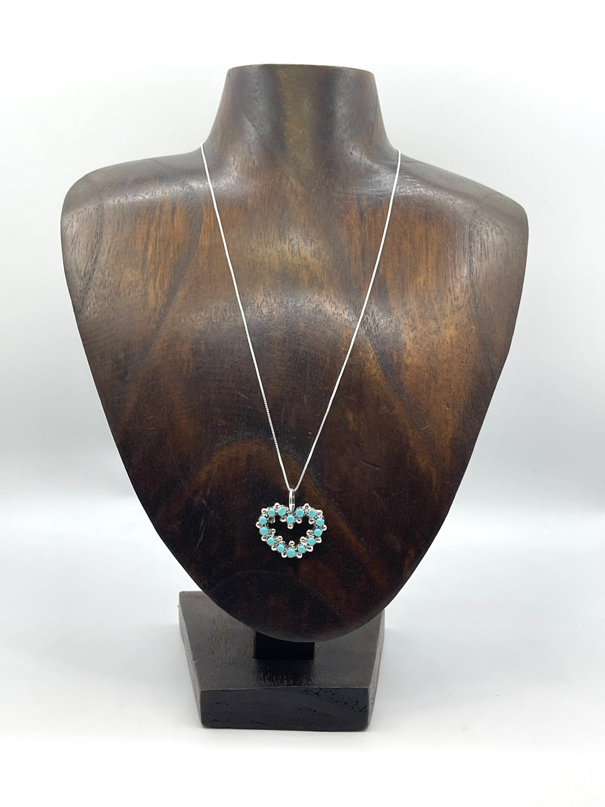 18” Chain with Sleeping Beauty Turquoise Heart Pendant by Marion Quam, Zuni