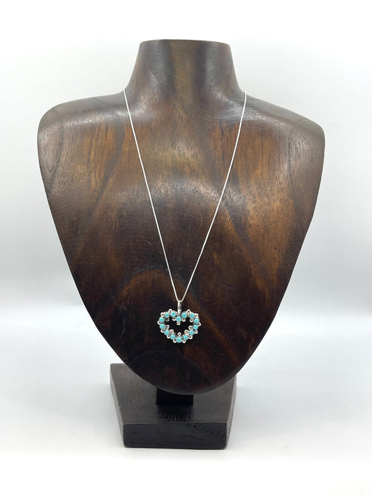 18” Chain with Sleeping Beauty Turquoise Heart Pendant by Marion Quam, Zuni