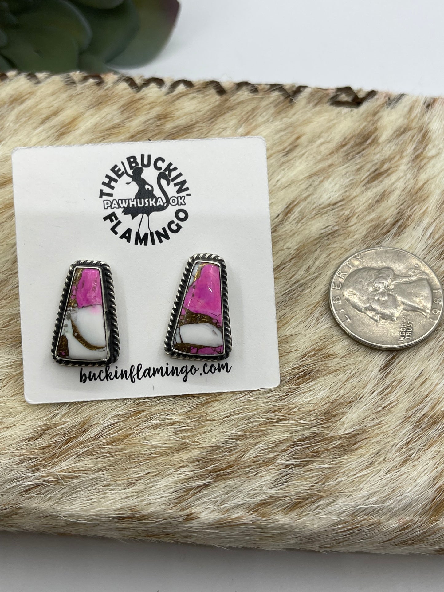 Cotton Candy Post Earrings by Eugene Belone, Navajo