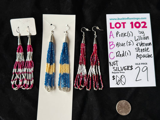 LOT 102 C 4/12 Red Dangle Earrings by Lillian & Vernon Steele, Apache NOT SILVER