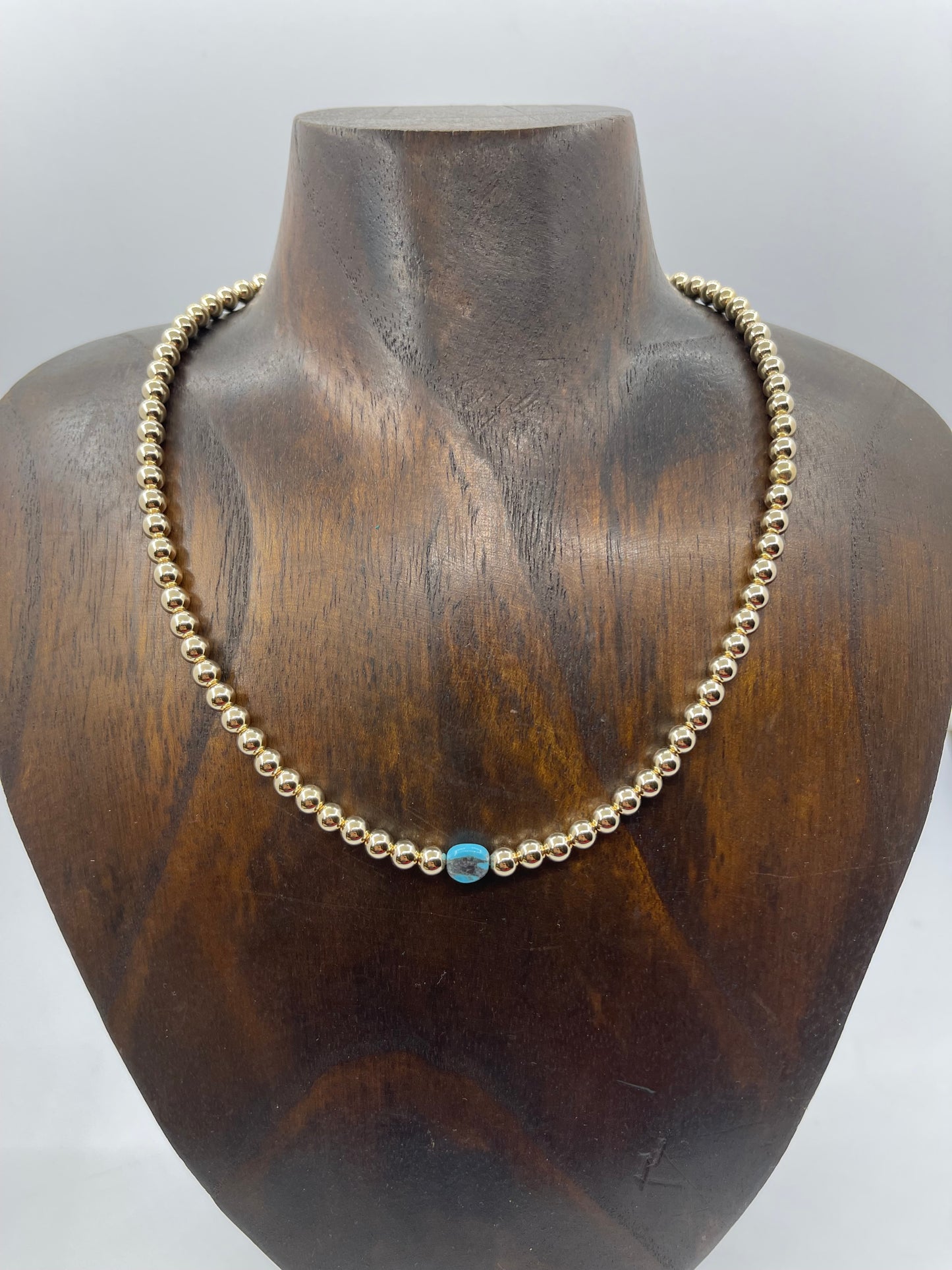 18"+3" 5mm 14k Gold Filled Necklace with a Turquoise Stone