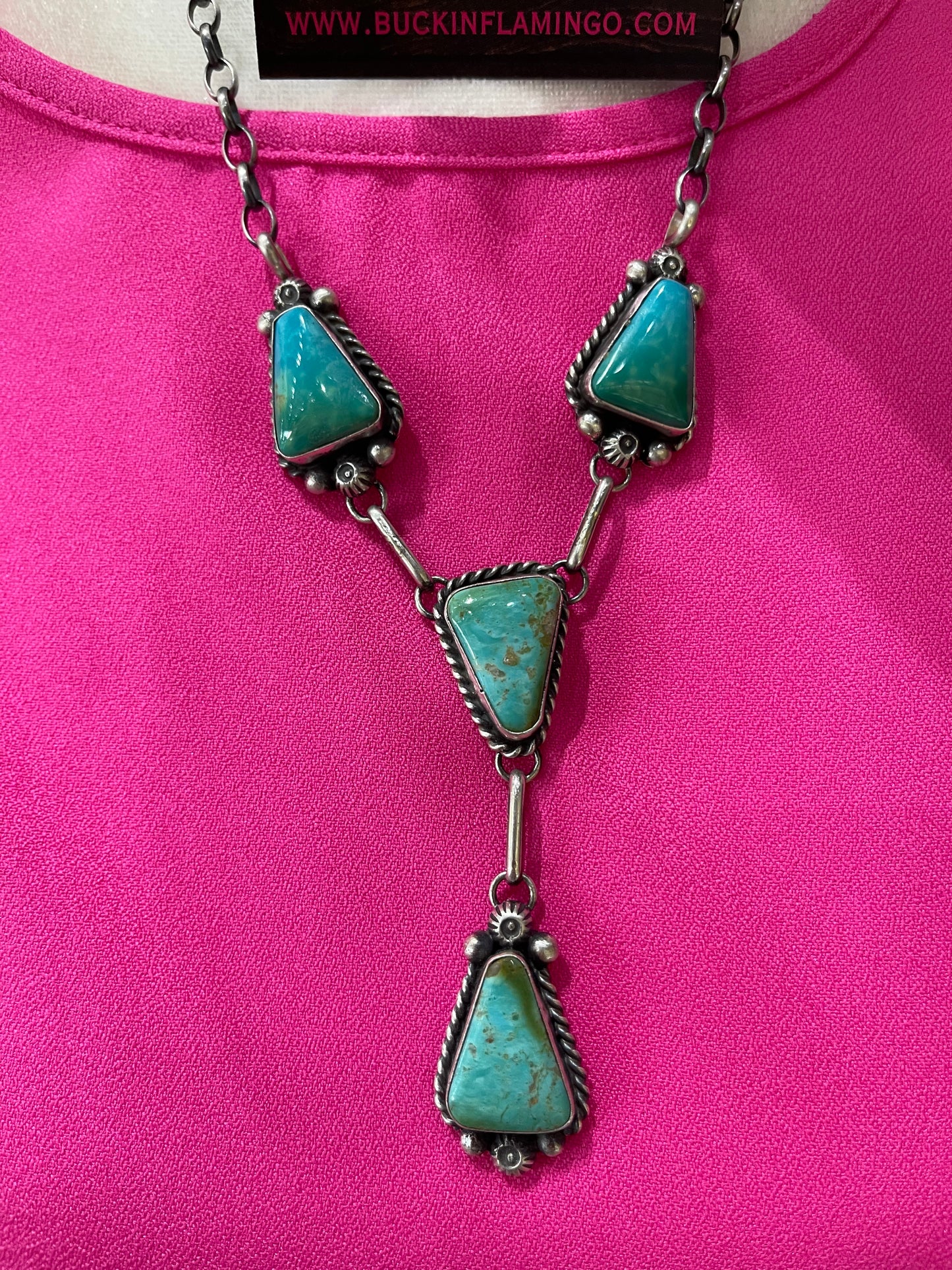 18" Turquoise Lariat Necklace and Dangle Earrings Set by Augustine Largo, Navajo