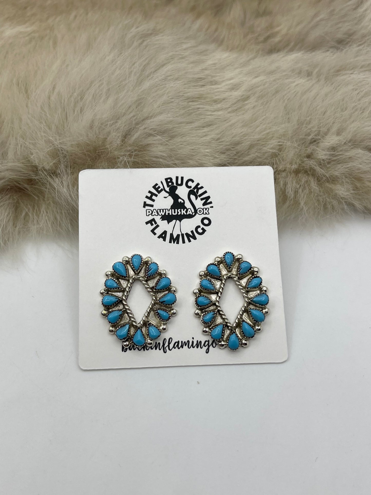 Turquoise Petit Point Post Earrings by Herbert Lastiyano, Zuni