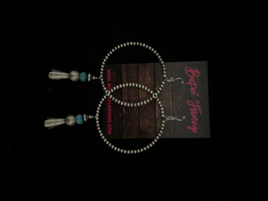 2" 3mm Navajo Hoop Dangle Earrings with Turquoise Blossom