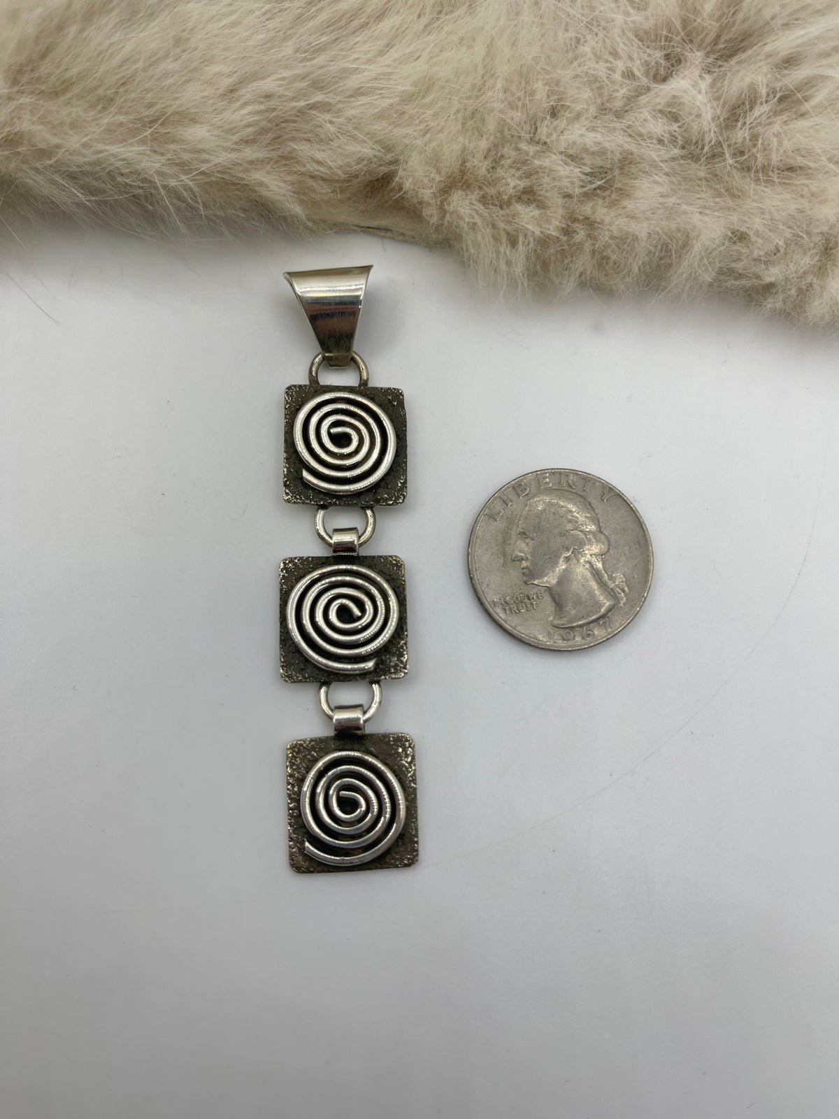LOT 78 D 7/18 Triple Dangle Mini Petroglyph Pendant by Alex Sanchez, Navajo 7mm Bail