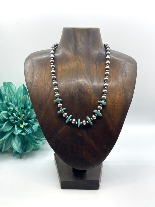 LOT 85 8/23 18” Navajo Style Peals & Turquoise Chunky Slabs strung by Lucinda Sardo, Navajo