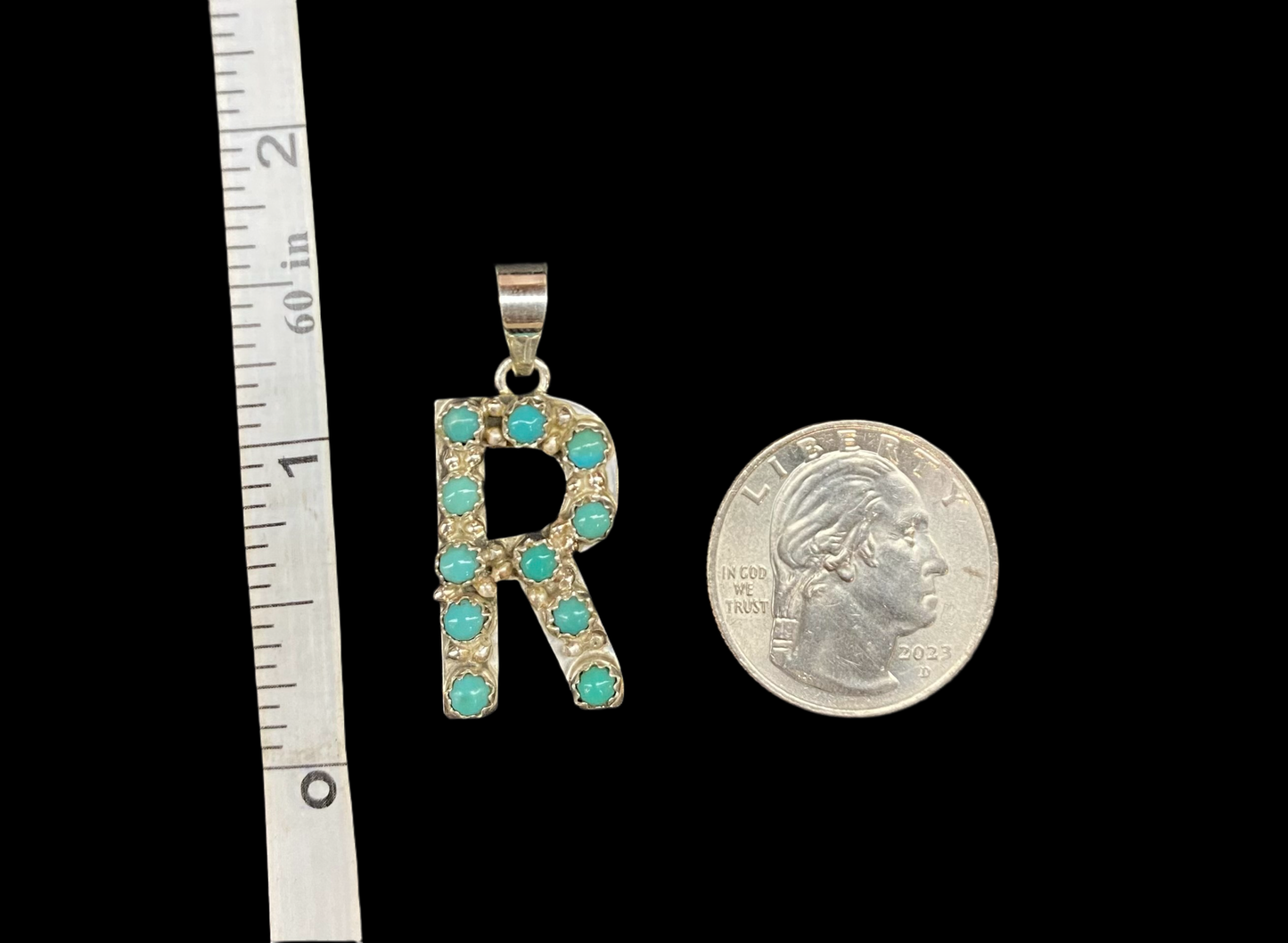 "R" Turquoise Pendant by Scott Skeets, Navajo