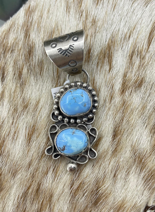 Golden Hills Turquoise 2 Stone Pendant by T. Nez Sr. (13mm bale)