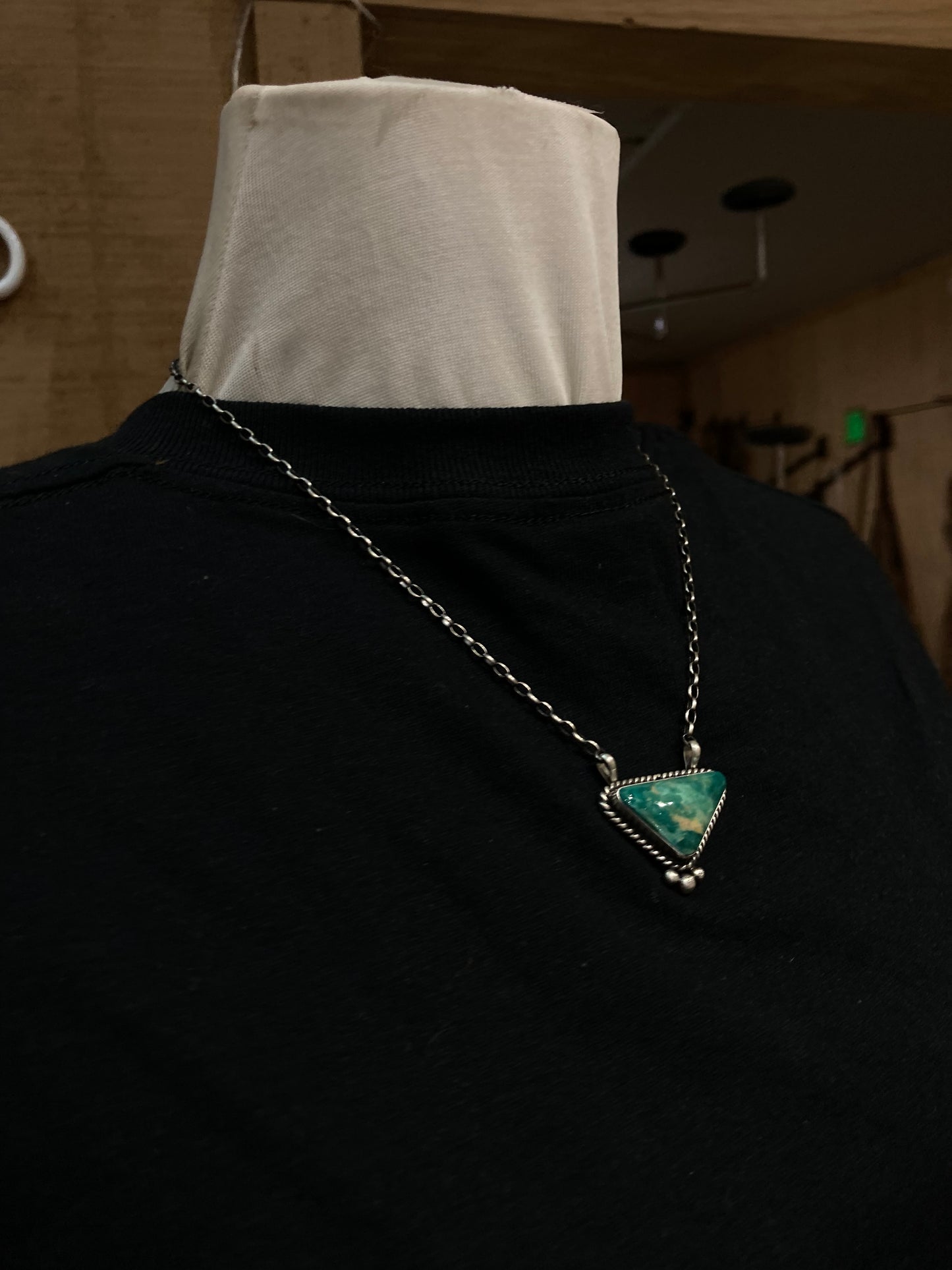 18" Kingman Turquoise Triangle Necklace by Augustine Largo, Navajo