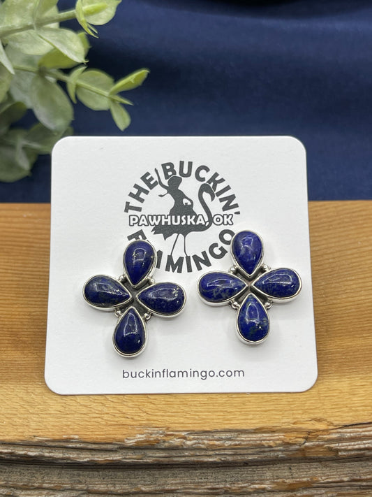 Blue Lapis Cross Shaped Post Earrings