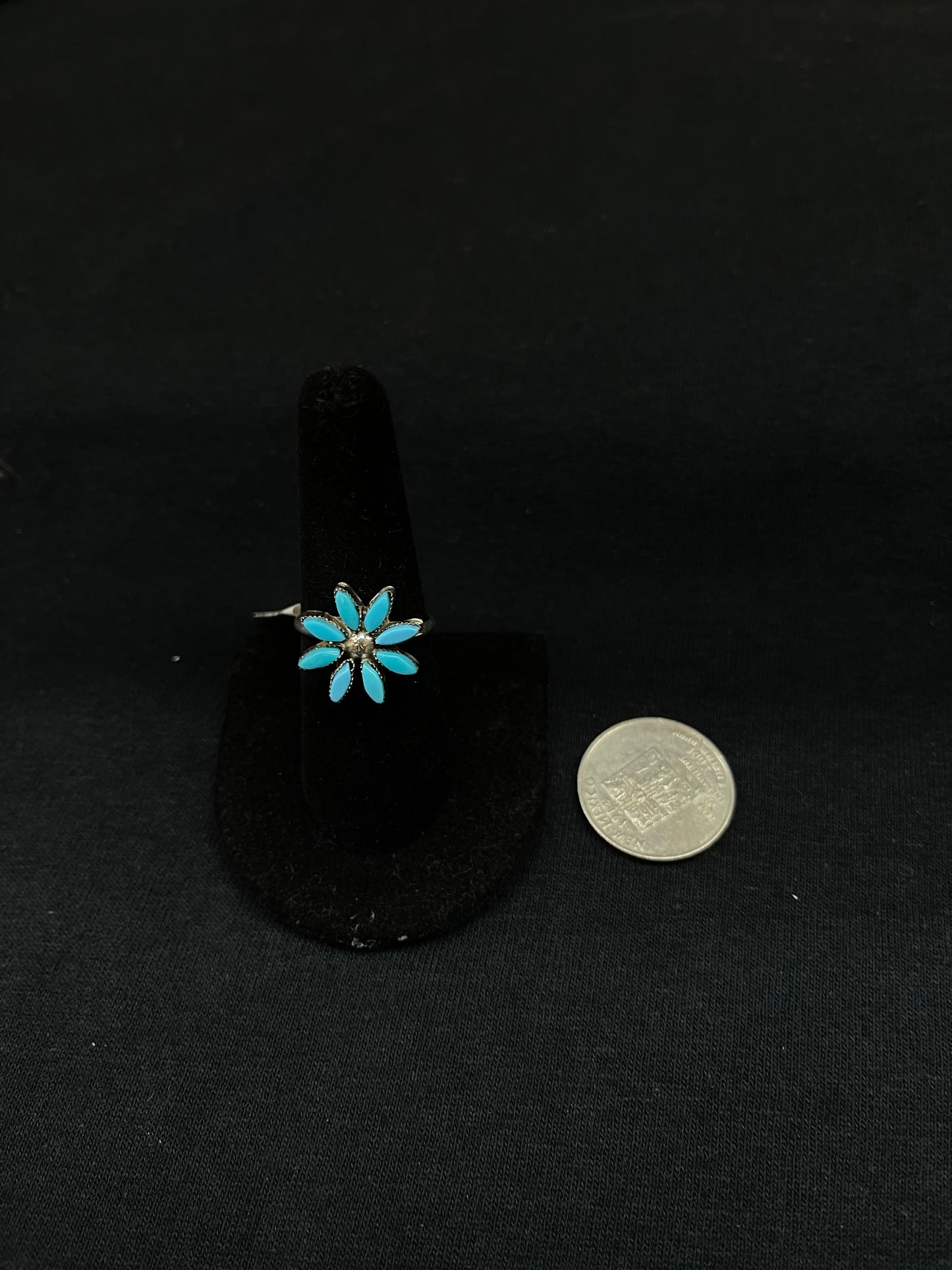 8.5 Sleeping Beauty Turquoise Flower Shaped Ring by Larry Delena, Zuni