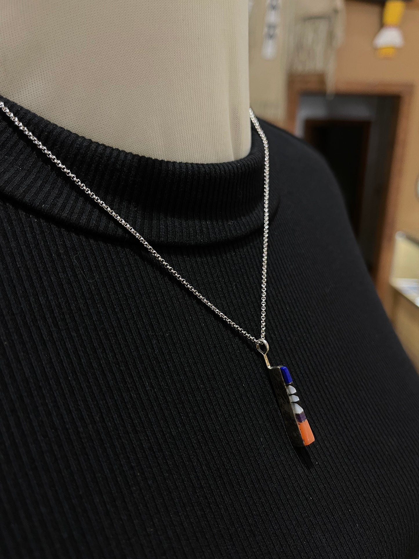 18" Zuni Multi Stone Inlay Triangle Necklace