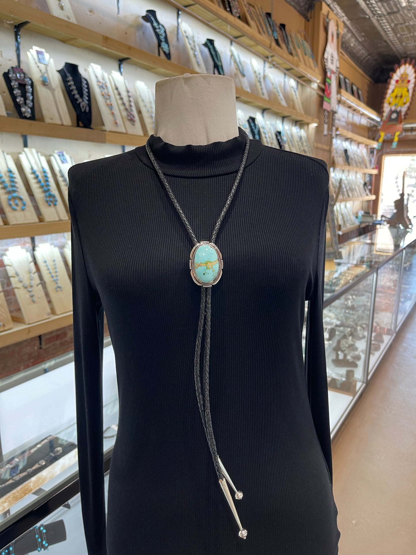 High Grade Kingman Turquoise Bolo by Joelias Draper, Navajo