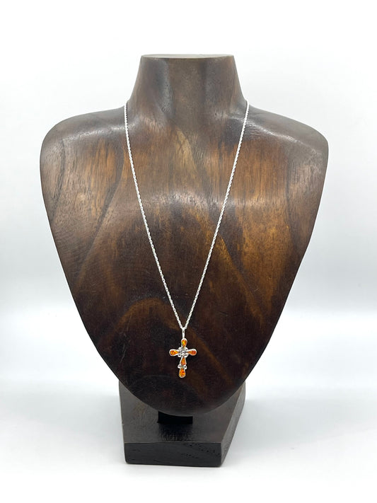 18” 3.3mm Bale Orange Opal Cross by Bryce Vacit, Zuni