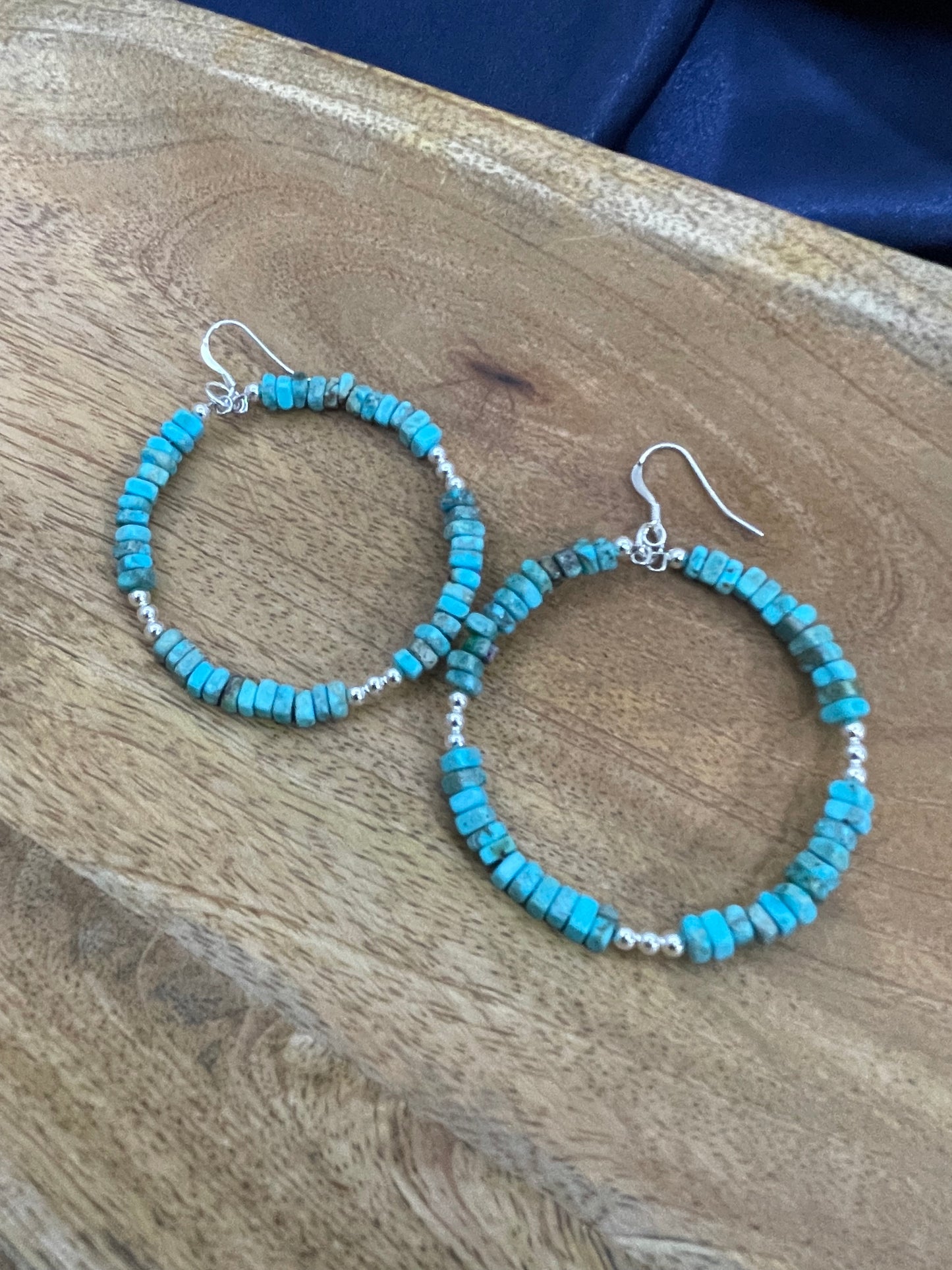 Square Bead Turquoise Hoop Earrings