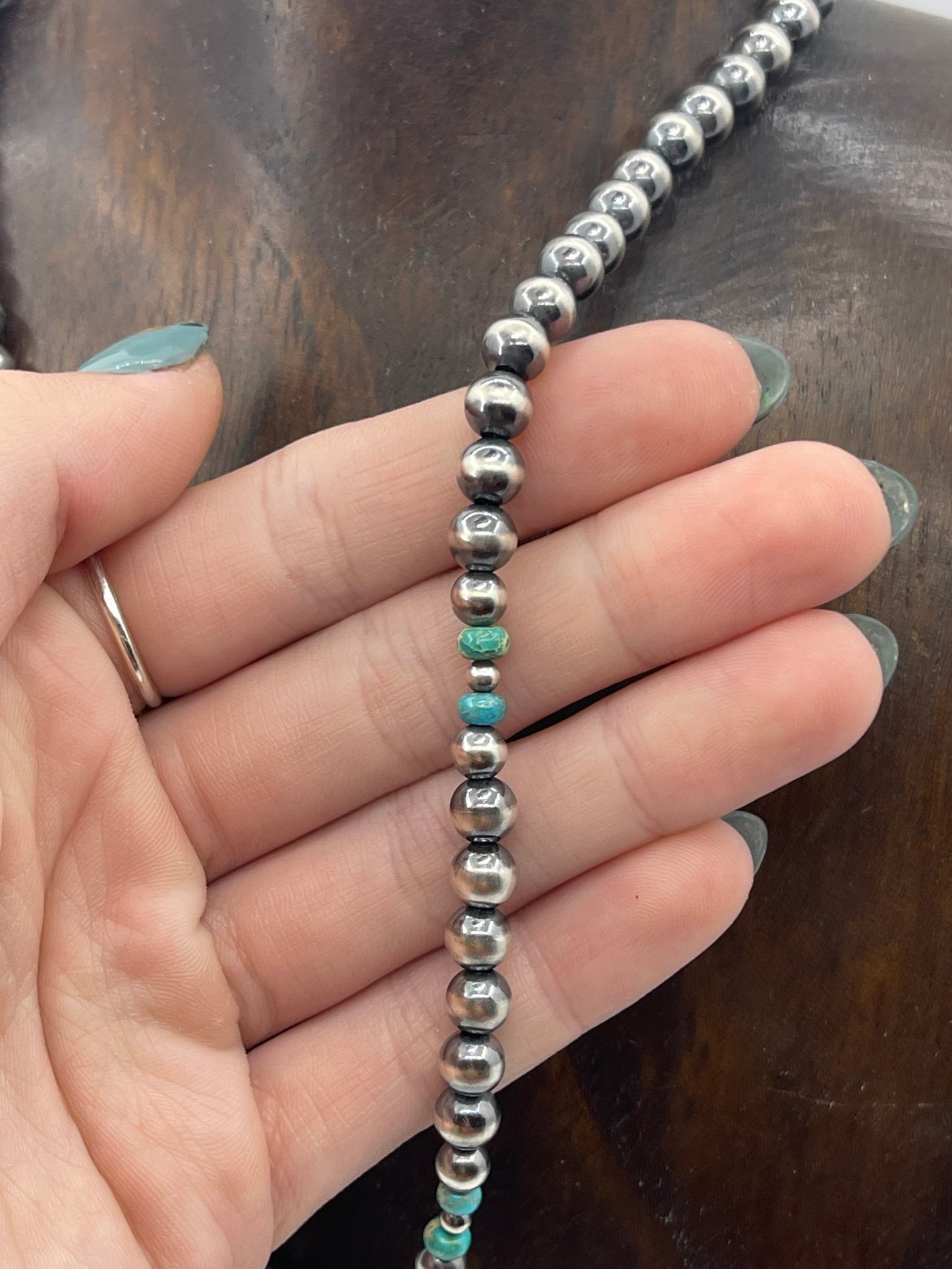 18" 6mm Navajo Pearls with a 5" Tassel Lariat Necklace