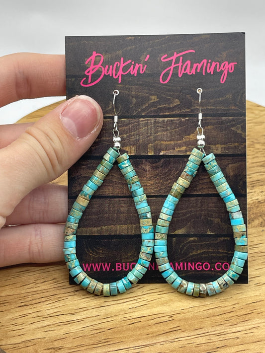 Turquoise Teardrop Heishi Bead Dangle Earrings