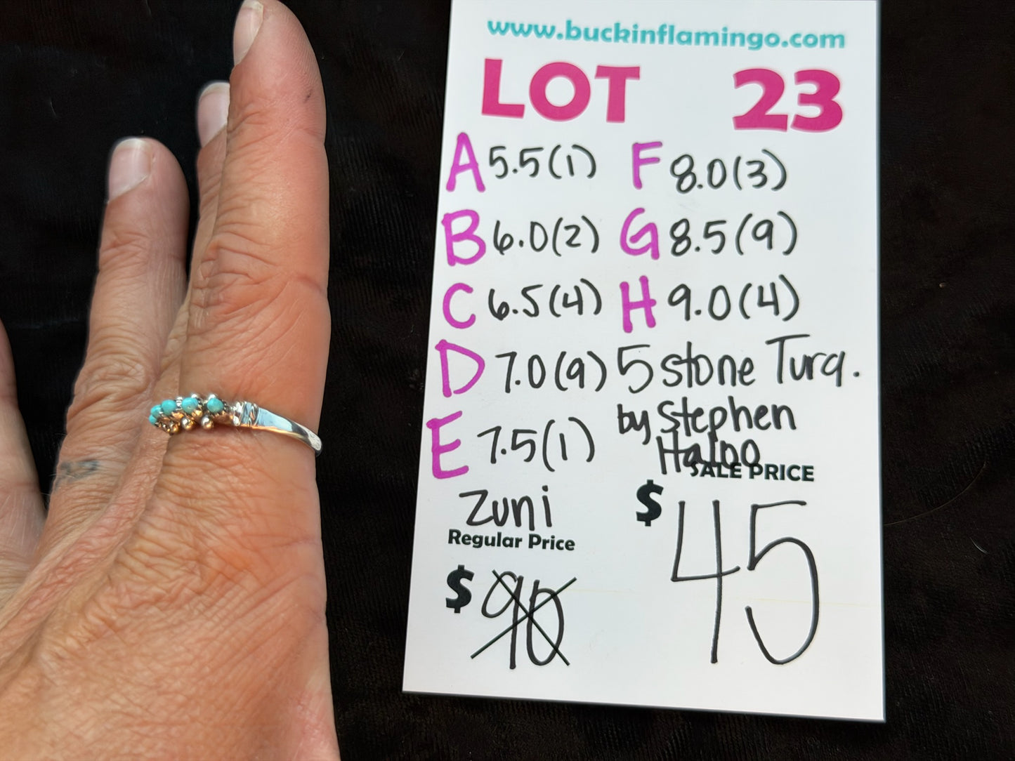 LOT 23 G 8/9 5 Stone Turquoise by Stephen Haloo, Zuni