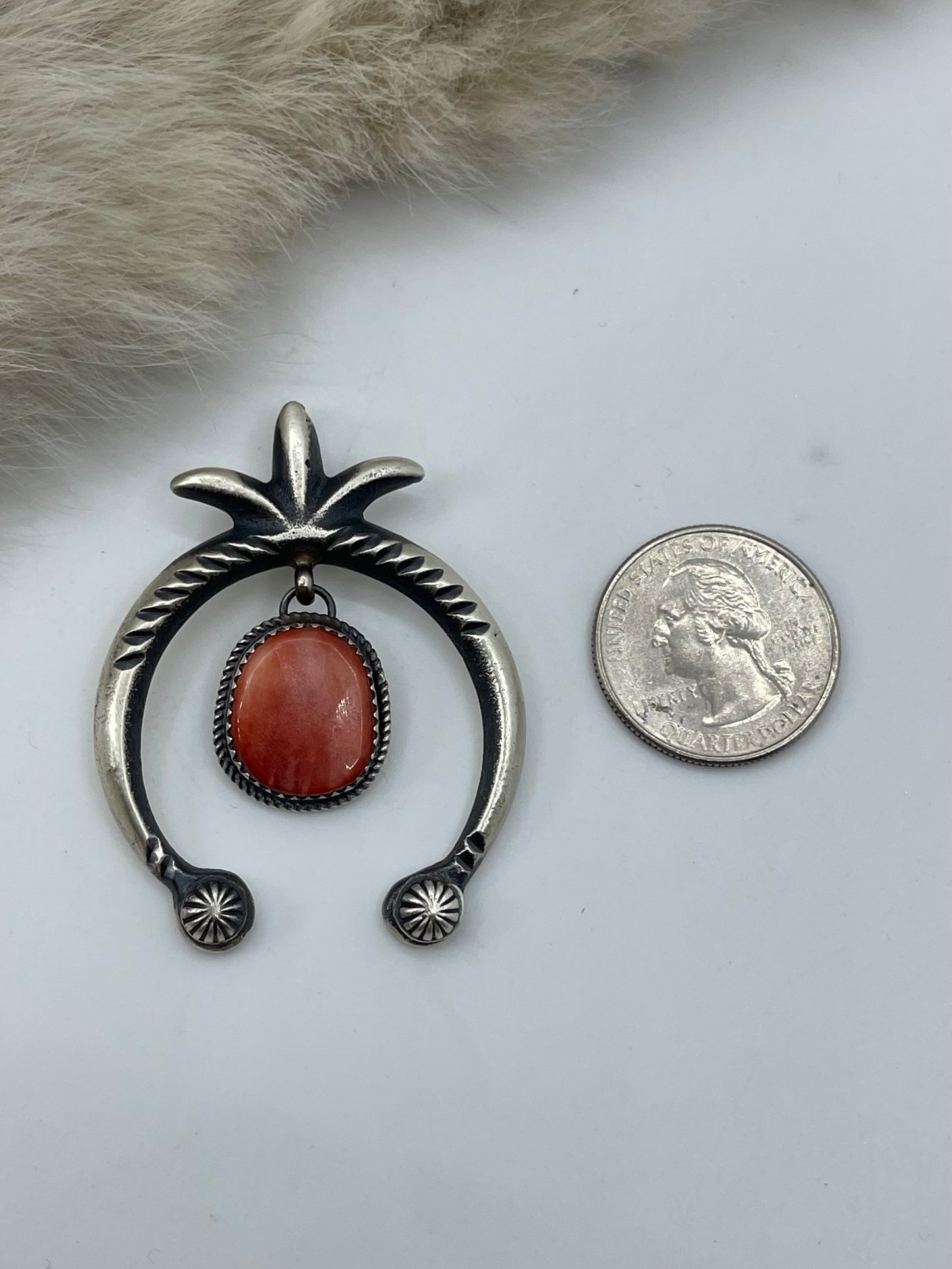 Spiny Oyster Naja Pendant with Sheperd Hook Bail by Mary Cayatineto, Navajo