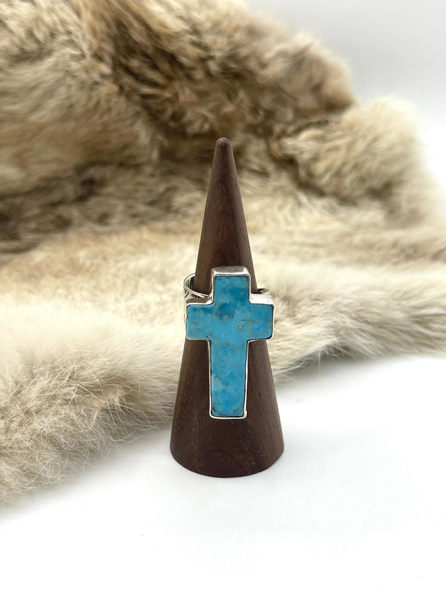 Adjustable (6.0-10.0) Kingman Turquoise Cross Ring