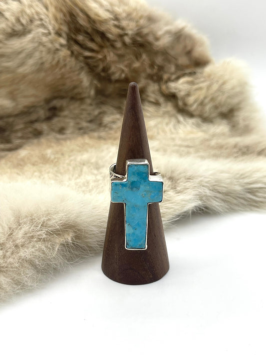 Adjustable (6.0-10.0) Kingman Turquoise Cross Ring