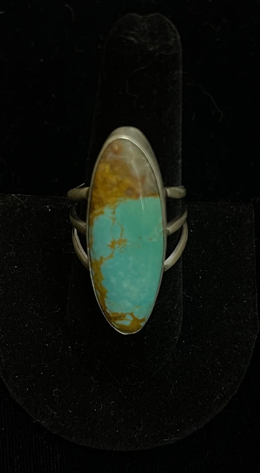 8.5 Boulder Ribbon Turquoise Oval Ring by Alfred Martinez, Navajo